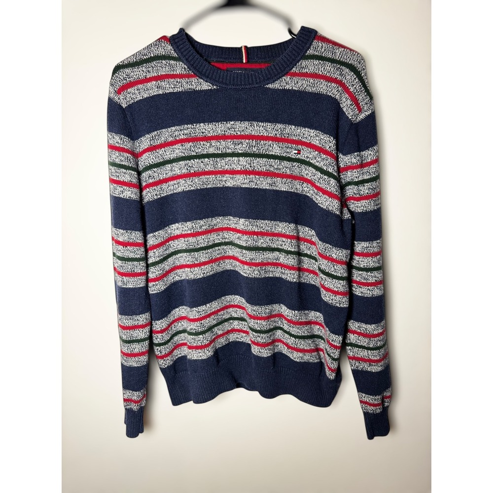 Tommy Hilfiger Preppy Men's Crew Neckβ Striped Sweater Size LG Blue Red Green